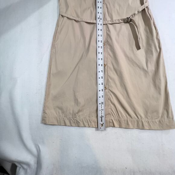 French Connection Mini Dress Woman's 2 Button Up Tan Collar Waist Tie Adjustable - Picture 10 of 16